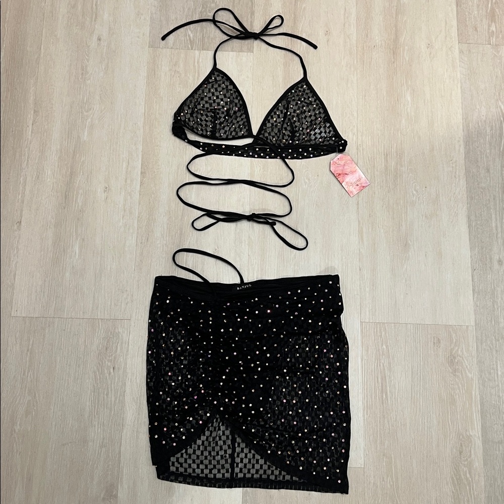 BANJUL Black Mesh Skirt Set